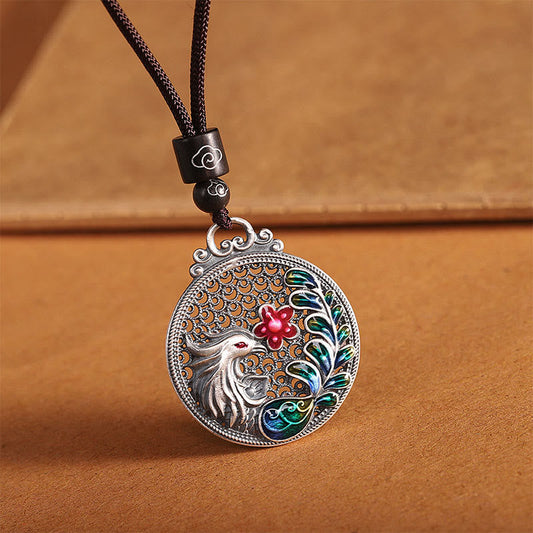 Collar con colgante de fénix de plata de ley 990 con piedras de Buda y protección de la suerte