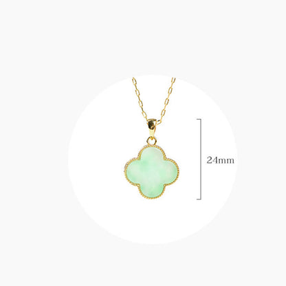 Buddha Stones Vierblättriges Kleeblatt Jade Muster Glück Halskette Anhänger