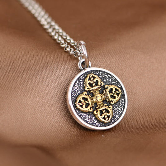 Collar con colgante de bendición de vajra con doble dorje de plata de ley 925 y piedras de Buda