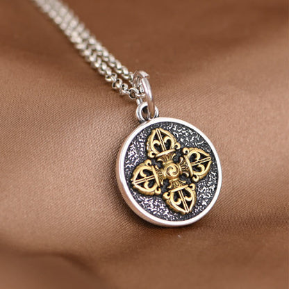 Collar con colgante de bendición de vajra con doble dorje de plata de ley 925 y piedras de Buda 