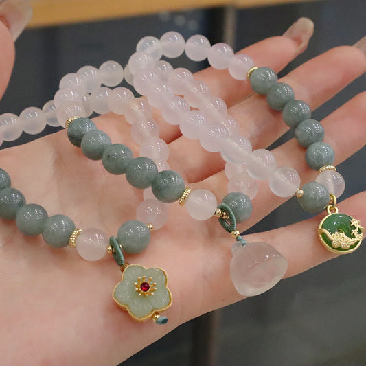 Pulsera de protección con hebilla de paz y piedras de Buda, ágata blanca, jade y flor de loto 
