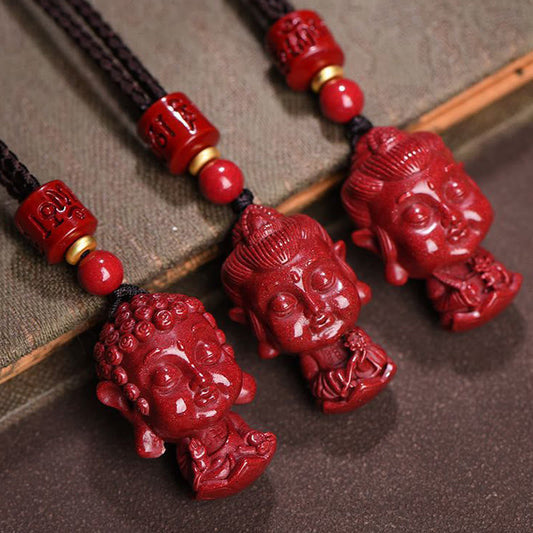 Collar con colgante de cinabrio natural con piedras de Buda del zodíaco chino para alejar los malos espíritus.