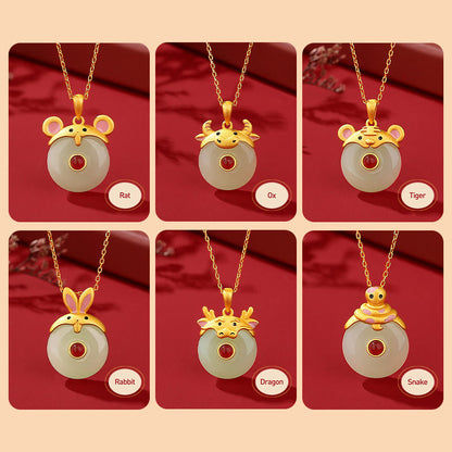 Collar con colgante de ágata roja y jade hetiano de Buda en plata de ley 925 con protección de la suerte del año del dragón y el zodiaco chino. 