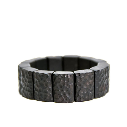 Pulsera de pareja con textura de madera de ébano vintage y piedras de Buda 