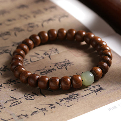 Pulsera de cuentas de bambú y jade hetian de madera de Abelia Biflora natural con piedras de Buda que alejan los malos espíritus 
