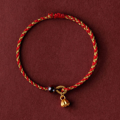 Pulsera trenzada con dije de paz y alegría de loto, hecha a mano con piedras de Buda y cuerda de oro rojo 