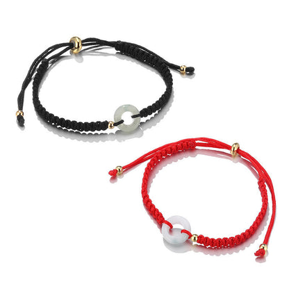 Pulsera trenzada de pareja con 2 piedras de Buda, aventurina verde, jade blanco y hebilla de la paz.