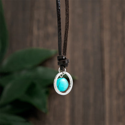 Collar con colgante de piedra turquesa redonda de Buda y fuerza protectora