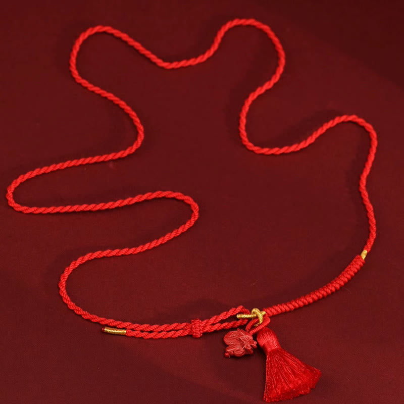 Cadena para el vientre de hilo rojo con bendición de dragón y cinabrio natural de piedras de Buda