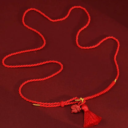 Cadena para el vientre de hilo rojo con bendición de dragón y cinabrio natural de piedras de Buda