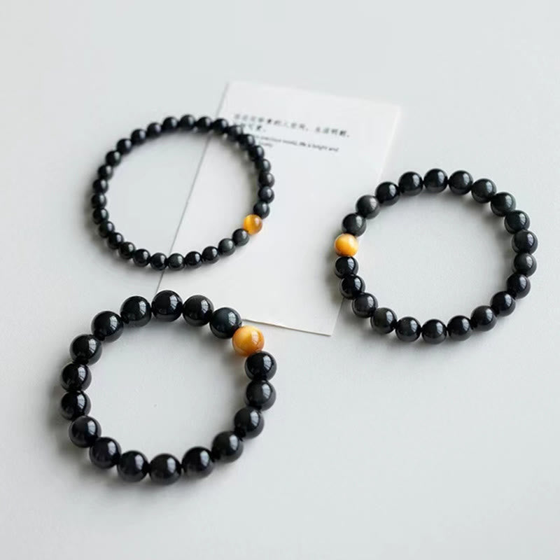 Buddha Stones Armband aus natürlichem Regenbogen-Obsidian und Tigerauge mit positiver Liebe