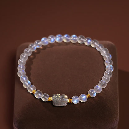 Pulsera curativa PiXiu de piedra lunar natural bañada en oro y plata de ley 925 con piedras de Buda 