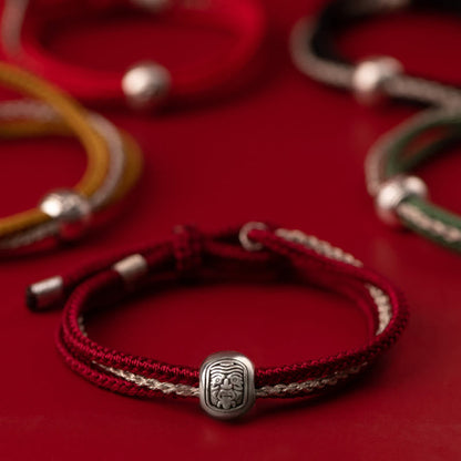 Pulsera de cuerda con piedras de Buda en plata de ley 925, con la diosa de la riqueza y la suerte del zakiram tibetano.