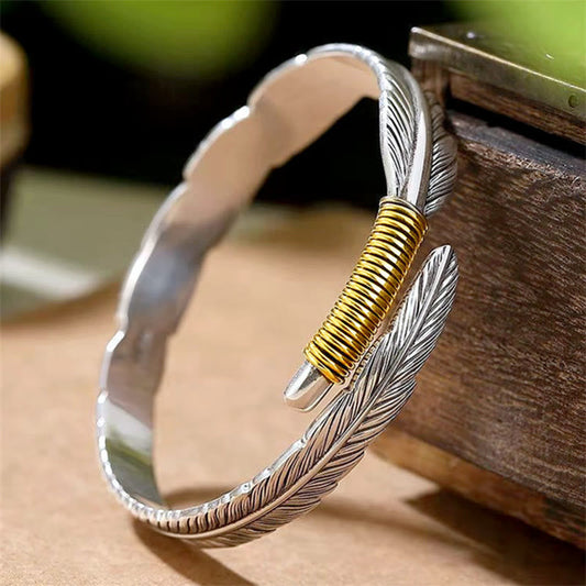Buddha Steine ​​Feder Muster Graviert Glück Manschette Armband Armreif