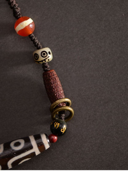 Colgante de cuentas de piedra Dzi de ágata tibetana de nueve ojos hecho a mano 