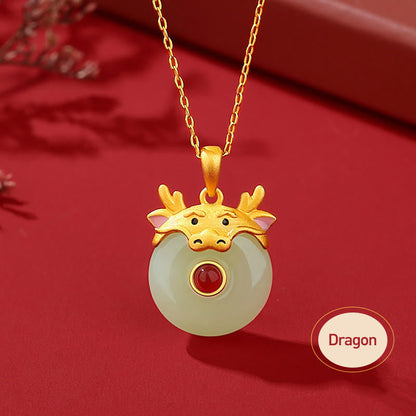 Collar con colgante de ágata roja y jade hetiano de Buda en plata de ley 925 con protección de la suerte del año del dragón y el zodiaco chino. 
