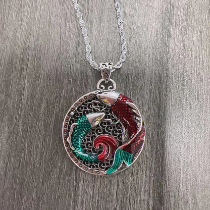 Buddha Stones Tibetan Copper Koi Fish Healing Necklace