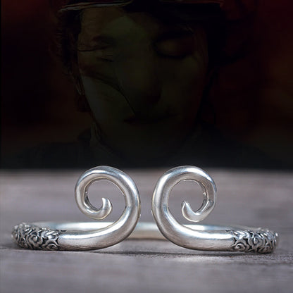 Adjustable 999 Sterling Silver Sun Wukong Couple Bracelet with Tightening Spell Design - Touch Bling