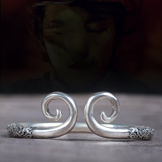 Adjustable 999 Sterling Silver Sun Wukong Couple Bracelet with Tightening Spell Design - Touch Bling
