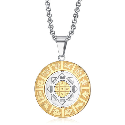 Collar con colgante giratorio de armonía, amuleto Bagua, piedras de Buda, zodíaco chino, nueve palacios, ocho diagramas