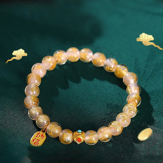 Buddha Stones Tibetan Incense Ash Liuli Glass Bead Lucky Fortune Fu Character Charm Bracelet