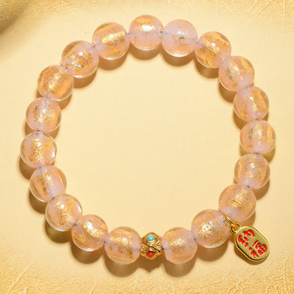 Buddha Stones Tibetan Incense Ash Liuli Glass Bead Lucky Fortune Fu Character Charm Bracelet