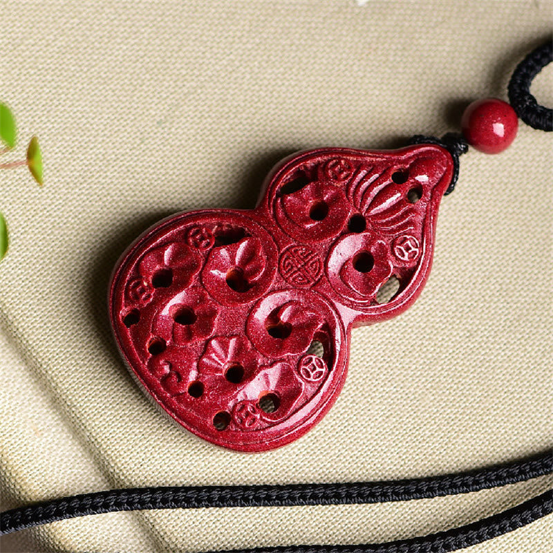 Colgante de collar con bendición de cinabrio natural con forma de calabaza del zodiaco chino Yin Yang de Buda sonriente con piedras de Buda 