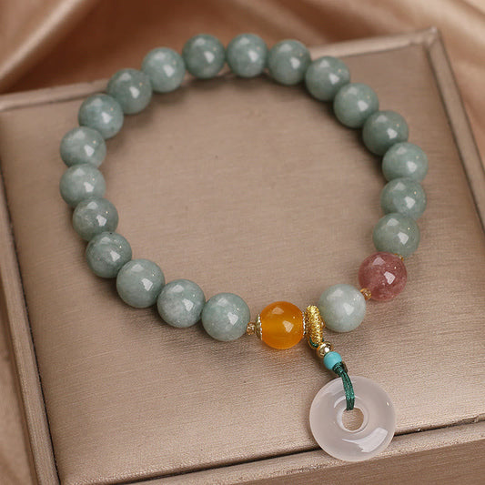 Pulsera de prosperidad con cuentas de cuarzo fresa y jade natural de Buda