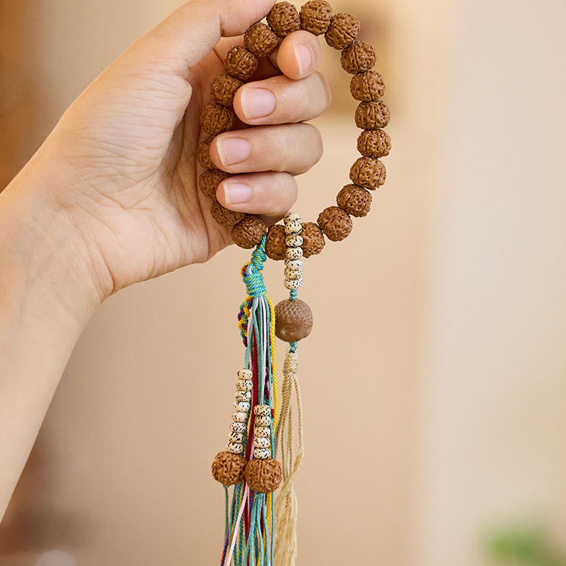 Pulsera tibetana de Rudraksha Bodhi con piedras de Buda y semillas de Bodhi.