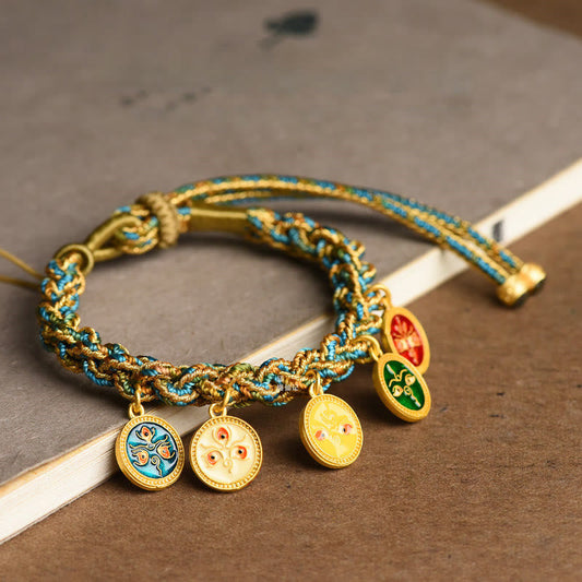 Buddha Stones Tibetischer Fünf-Gott des Reichtums Glück Handgefertigtes geflochtenes Armband