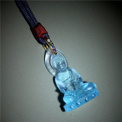 Collar con colgante de amuleto de serenidad de cristal Liuli con piedras de Buda Tathagata azul y Buda de la medicina 