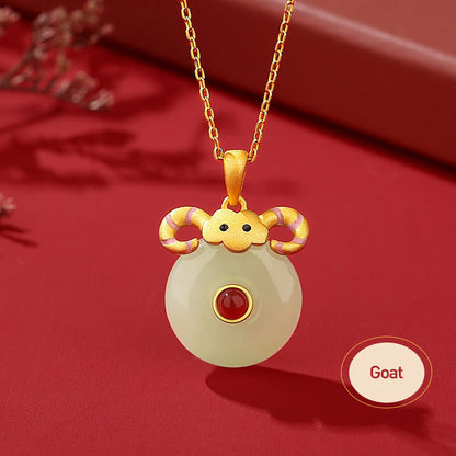Collar con colgante de ágata roja y jade hetiano de Buda en plata de ley 925 con protección de la suerte del año del dragón y el zodiaco chino. 