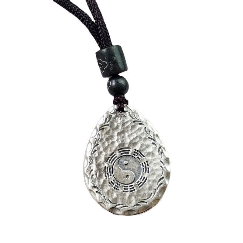 Collar con colgante de plata de ley 999 con diseño de gota de agua y Yin Yang Bagua, piedras de Buda, armonía y equilibrio 