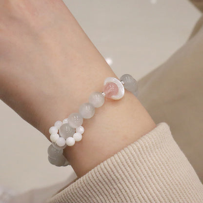 Pulsera de plata de ley 925 con amatista natural, aguamarina y cristal rosa, ojo de gato y luna creciente curativa. 