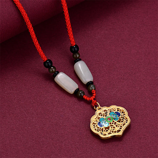 Collar con colgante de ágata y nubes auspiciosas vintage con piedras de Buda para la riqueza