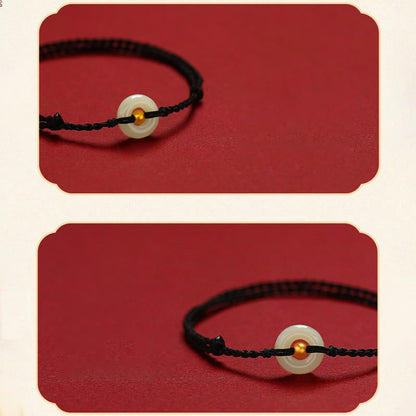 Pulsera trenzada de jade hetian con cuentas de oro 999 y piedras de Buda, con hebilla de paz y abundancia. 