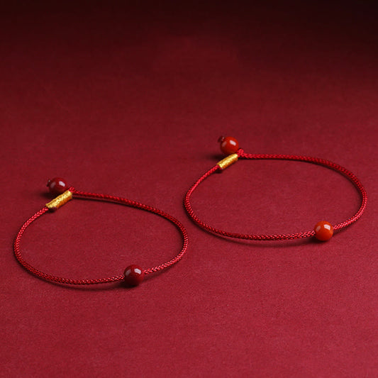 Pulsera de hilo rojo con bendición de ágata roja cinabrio natural de Buddha Stones 