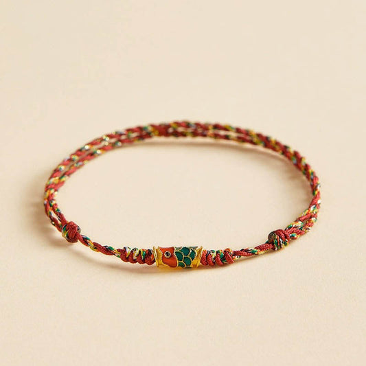 Pulsera trenzada de cuerda con piedras de Buda, hecha a mano, con peces koi, riqueza y prosperidad.
