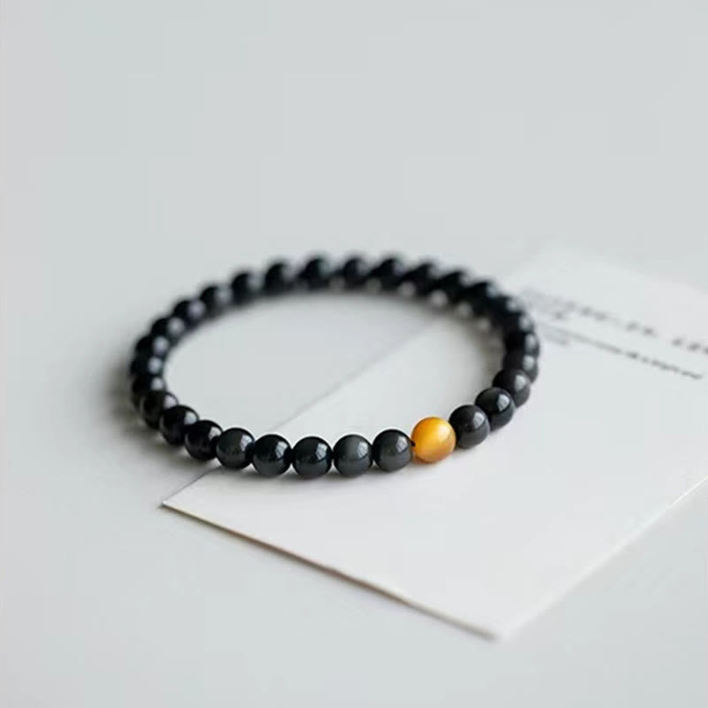 Buddha Stones Armband aus natürlichem Regenbogen-Obsidian und Tigerauge mit positiver Liebe