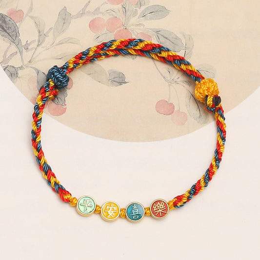 Pulsera trenzada con piedras de Buda, hecha a mano, con hilo de color Dunhuang, protección para la paz y la alegría 