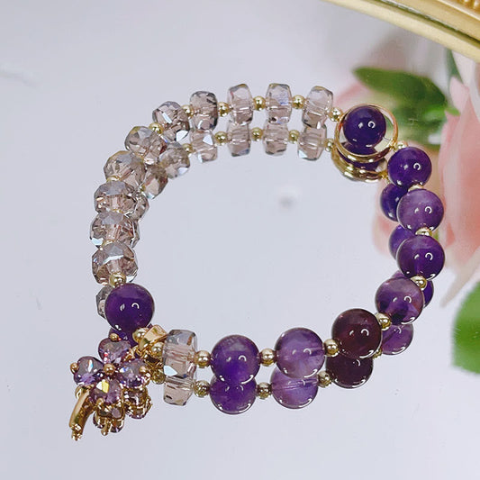 Pulsera con dijes curativos de trébol de cuatro hojas y cristal de amatista de Buda 