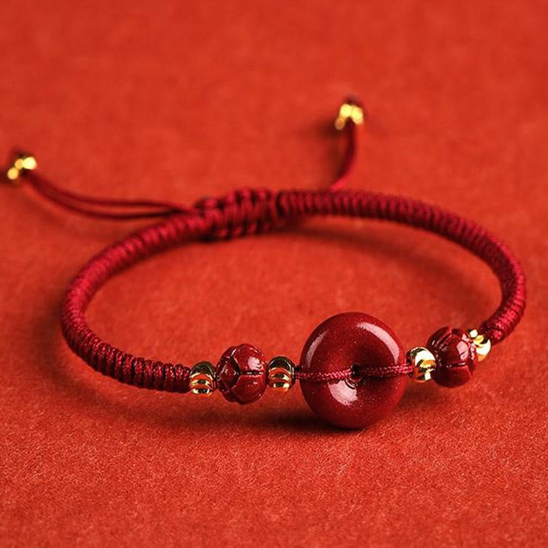 Pulsera trenzada con bendición de paz y cinabrio de loto hecha a mano con piedras de Buda