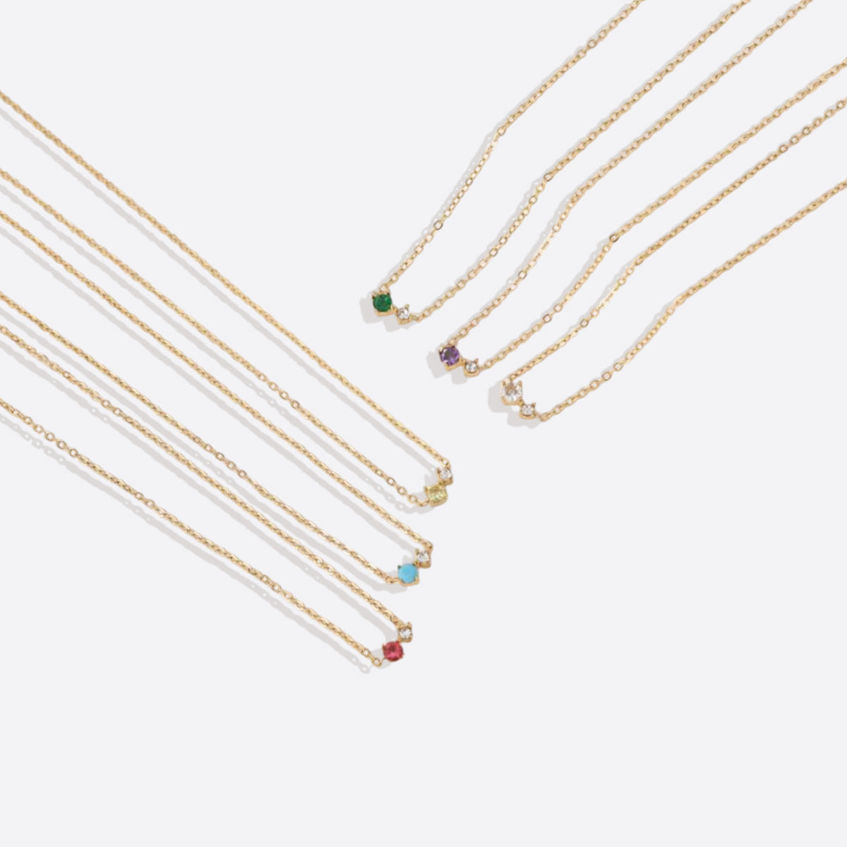 Zierliche Solitärkette mit Geburtssteinen und Diamantakzent