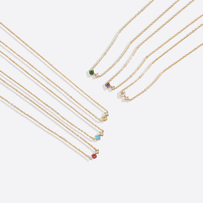 Zierliche Solitärkette mit Geburtssteinen und Diamantakzent