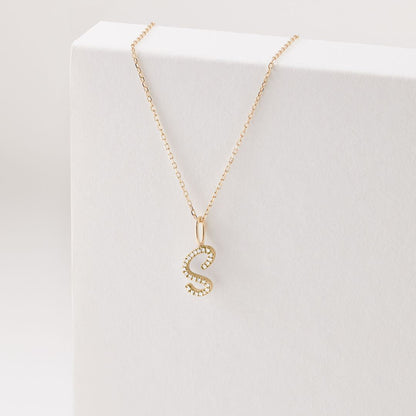 Gold Diamond Style Curve Initial Letter Necklace