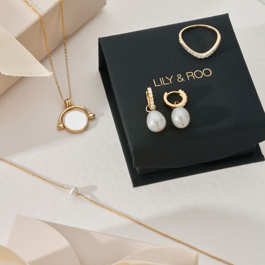 Gold Pearl Drop Huggies and Single Pearl Bracelet Gift Set