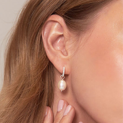 Silver Pearl Drop Huggies and Plain Huggies Earrings Gift Set