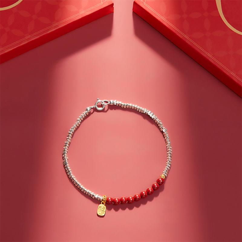 Pulsera de bendición con el símbolo Fu de cinabrio de Buda en plata de ley 925 