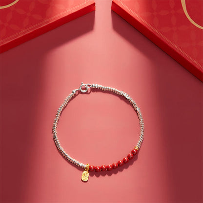 Pulsera de bendición con el símbolo Fu de cinabrio de Buda en plata de ley 925 