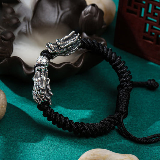 Buddha Stones 999 Sterling Silber Doppeldrache Glück Handgefertigtes geflochtenes Armband